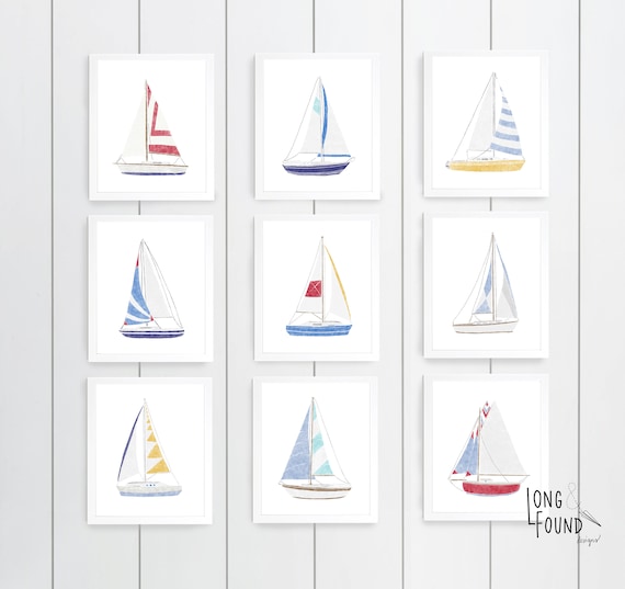 Sailboat Prints Set of 9 Digital Download Wall Art Boat Etsy