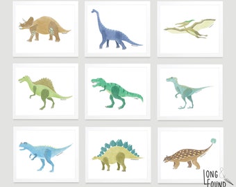 Dinosaur Prints- Set of 9 - Digital Download - Wall Art - Dinosaur Decor - Toddler Art - Dino Art - Kids Wall Art - Dinosaur Kids Art
