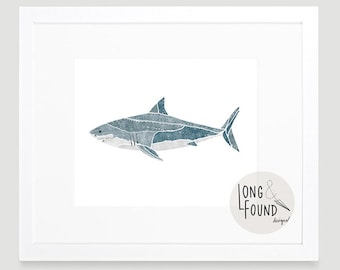 Megalodon Shark Printable - DIGITAL Download - Shark Art Print - Big Boy Room - Boy Room Art - Great White Shark Art - Ocean Art