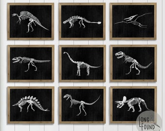 Dinosaur Fossil Prints- Set of 9 - Digital Download - Wall Art - Dinosaur Fossil - Toddler Art - Dino Art - Kids Wall Art - Fossil Kids Art