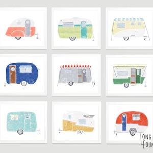 Vintage CamperPrints - Set of 9- Descarga digital - Arte mural - Guardería baby boy - Arte para niños pequeños - Happy Camper - Arte infantil - Arte mural para niños