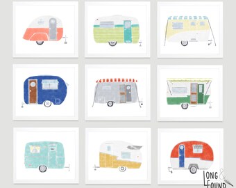Vintage CamperPrints - Set of 9- Digital Download - Wall Art - Baby Boy Nursery - Toddler Art - Happy Camper - Nursery Art - Kids Wall Art