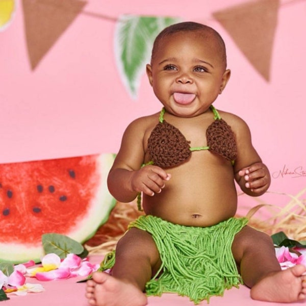 Cake Smash Outfit Girl Baby Luau Outfit 1st Birthday Outfit Newborn Crochet Outfit Newborn Hula Outfit Newborn Photo Outfit Crochet Hula