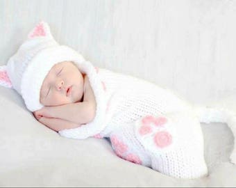 Newborn Crochet Cat Outfit Cat Cocoon Baby Kitten Outfit Baby Cocoon Outfit Baby Girl Cat Outfit cat photo prop newborn cat photo outfit