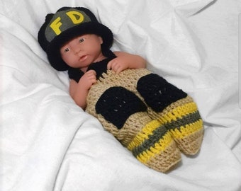 Newborn Crochet Firefighter Outfit Baby Crochet Fireman Outfit Newborn Crochet Outfit Firefighter Baby Boy Firefighter photo prop