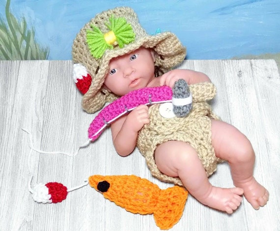 Newborn Fishing Outfit Crochet Fisherman Outfit Newborn Baby Boy Outfit  Crochet Newborn Outfit Knitted Baby Photo Prop Full Set Same Price 