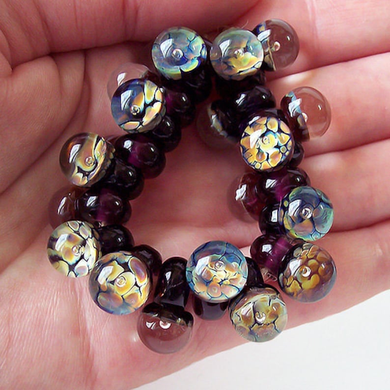 The world in a drop Handmade Lampwork Glass Drops Dark Violet Made to order. Raku 16-17 mm \u0445 9-10 mm Air Bubble Purple 10 pcs