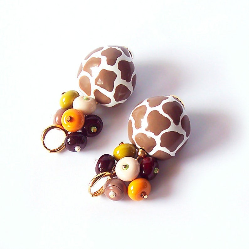 Giraffe Print Pattern Kukui Nut Earrings With Colorful Etsy