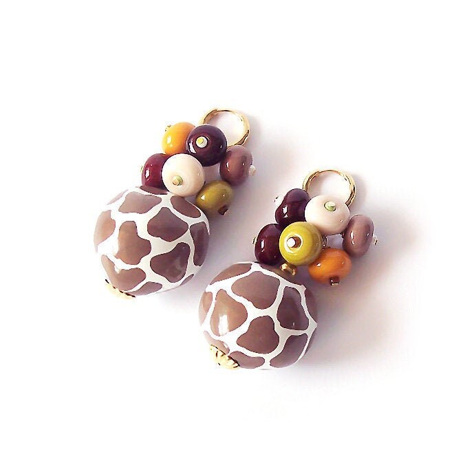 Giraffe Print Pattern Kukui Nut Earrings With Colorful Etsy