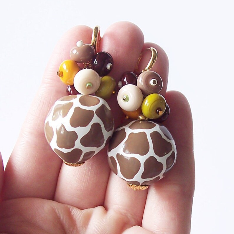 Giraffe Print Pattern Kukui Nut Earrings With Colorful Etsy