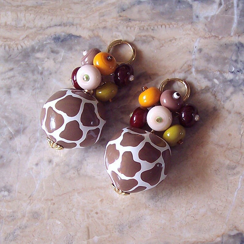 Giraffe Print Pattern Kukui Nut Earrings With Colorful Etsy