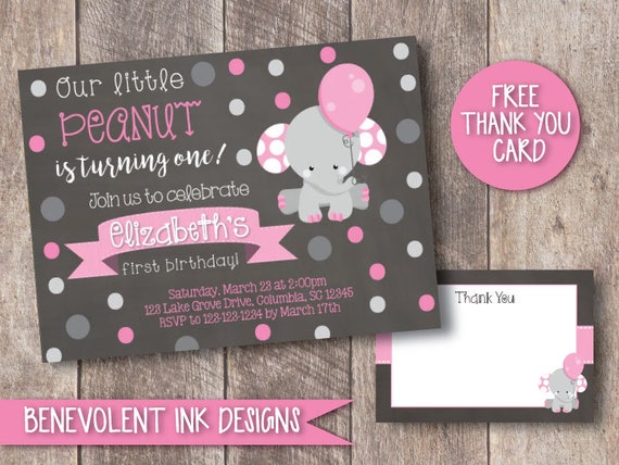 Elephant First Birthday Invitation Printable Elephant Theme Etsy