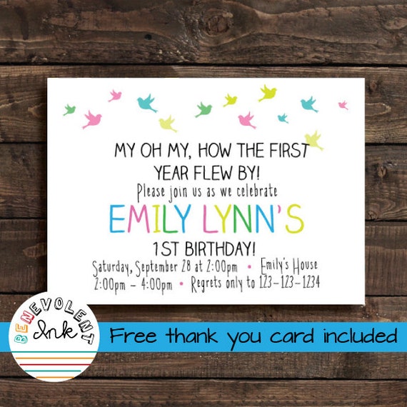 first birthday girl invitation printable bird theme 1st etsy