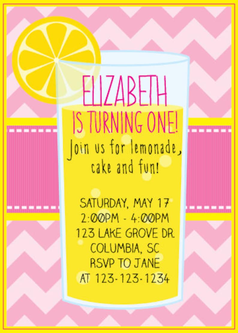 First Birthday Girl 1st Birthday Girl Invite with FREE Thank You Card Printable Lemonade Theme Birthday Party Invitation