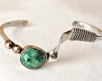 Zeitgenössische Native American signierte handgemachte Türkis Sterlingsilber Manschette Armband