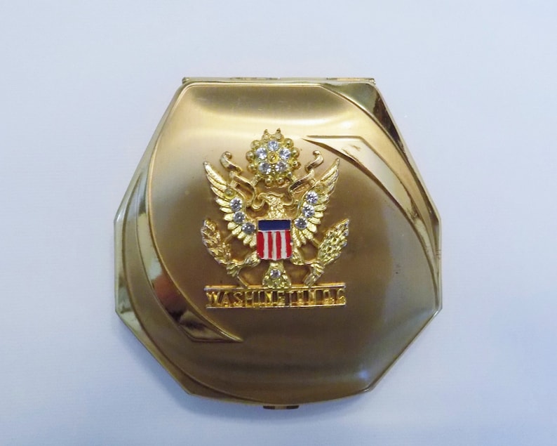 World War II American Eagle Compact Excellent Condition Powder Rouge Compact Elgin America US Army Insignia