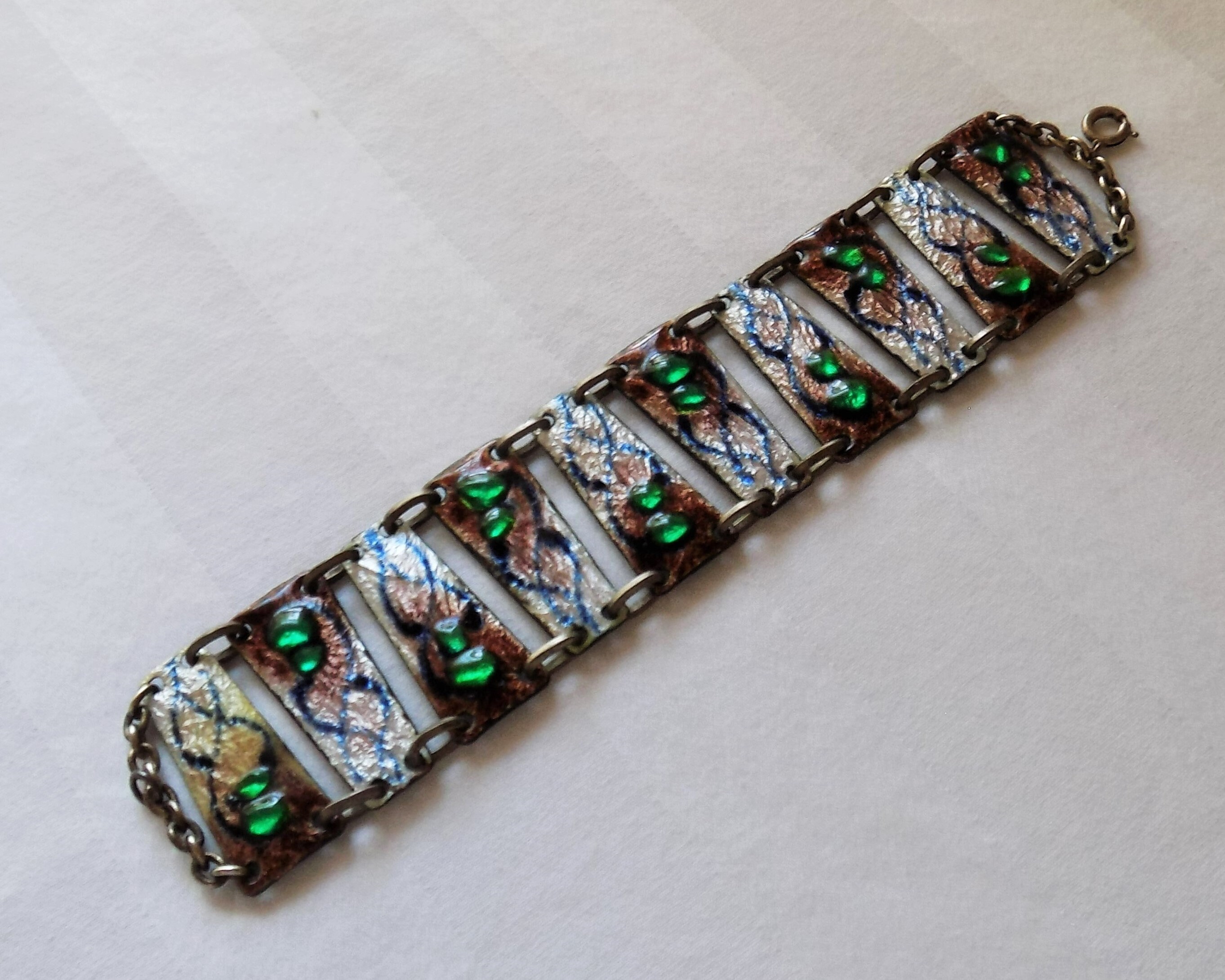 Bracelet Articulé Vintage En Cuivre, émaux Et Pâte De Verre - Signé Andrée Bazot (années 50-60)