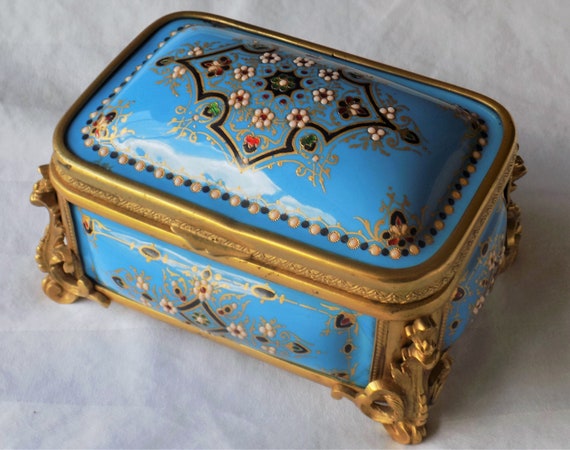 TAHAN Antique Sevres Jewelry Box, French Enamel J… - image 2