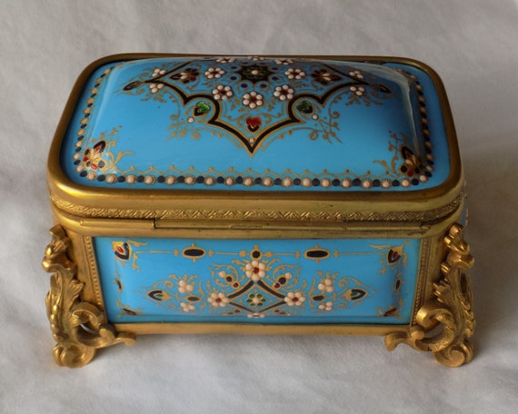 TAHAN Antique Sevres Jewelry Box, French Enamel J… - image 5