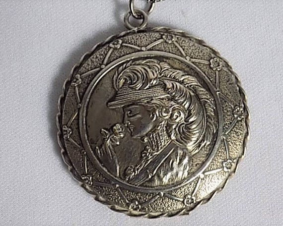 Antique Silver Compact Locket, Edwardian Lady Cha… - image 1