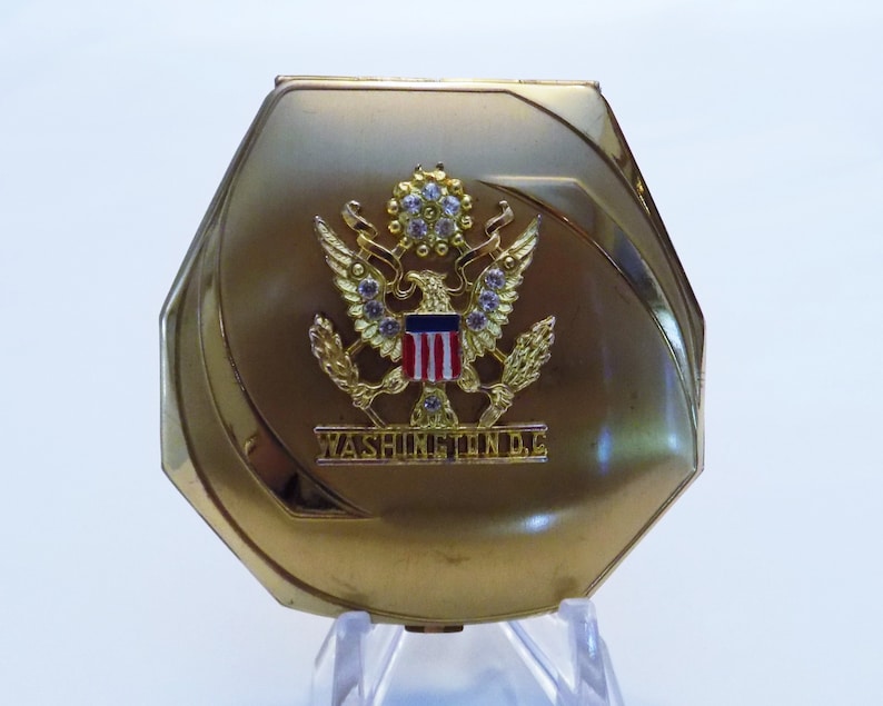 World War II American Eagle Compact Excellent Condition Powder Rouge Compact Elgin America US Army Insignia