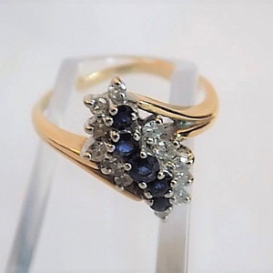Diamond and Sapphire 14K Gold Ring, Bypass Ring, Size 5.5, Valentine Gift
