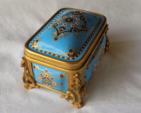 TAHAN Antique Sevres Jewelry Box, French Enamel J… - image 6