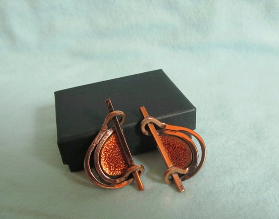 Matisse Modernist Enamel on Copper Earrings, Mid … - image 3