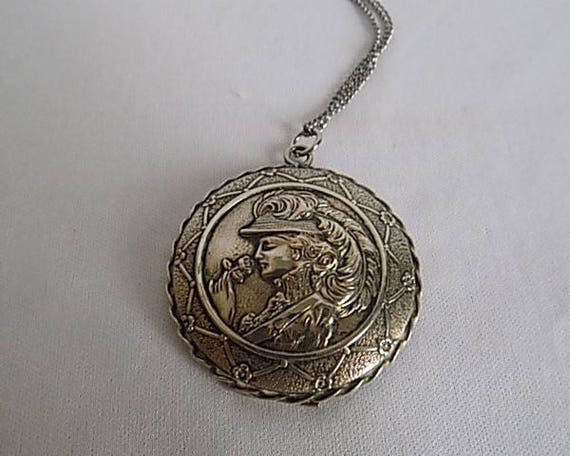 Antique Silver Compact Locket, Edwardian Lady Cha… - image 7
