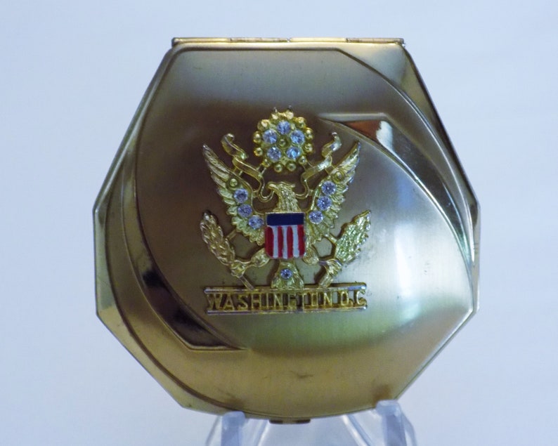 World War II American Eagle Compact Excellent Condition Powder Rouge Compact Elgin America US Army Insignia