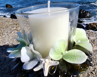 SeaGlass Centerpiece With Candle