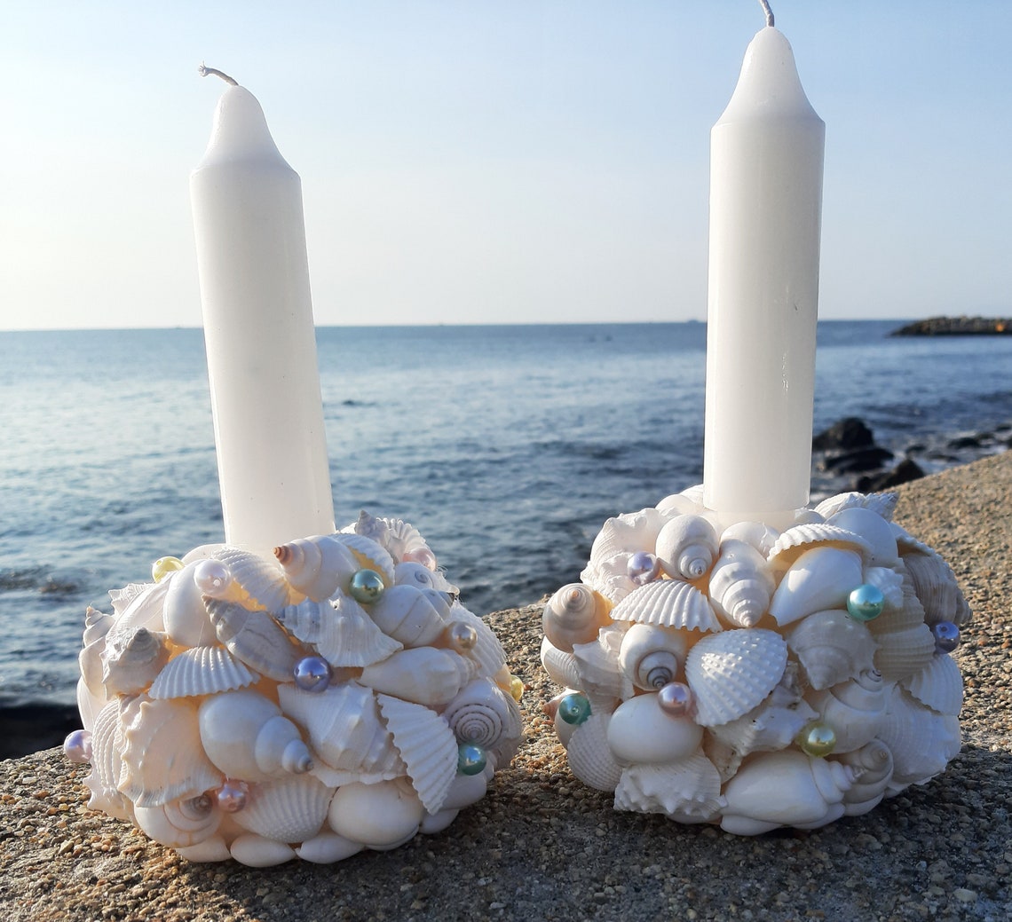 White Shell Candle Holders Etsy