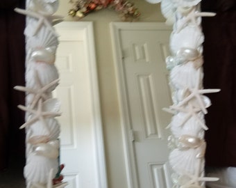 White Shell Mirror - Nautical Mirror - Beach House Decor