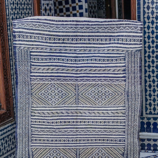 NEW LISTING Moroccan Kilim Rug Berber Carpet - Tribal Design - Wool and Sabra Silk - Evil Eyes - 2'8" x 4'6"