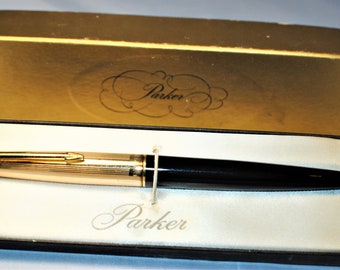 Parker 45 Fountain Pen Stainless & Gold Trims. Fine Type Nib, New Black ...