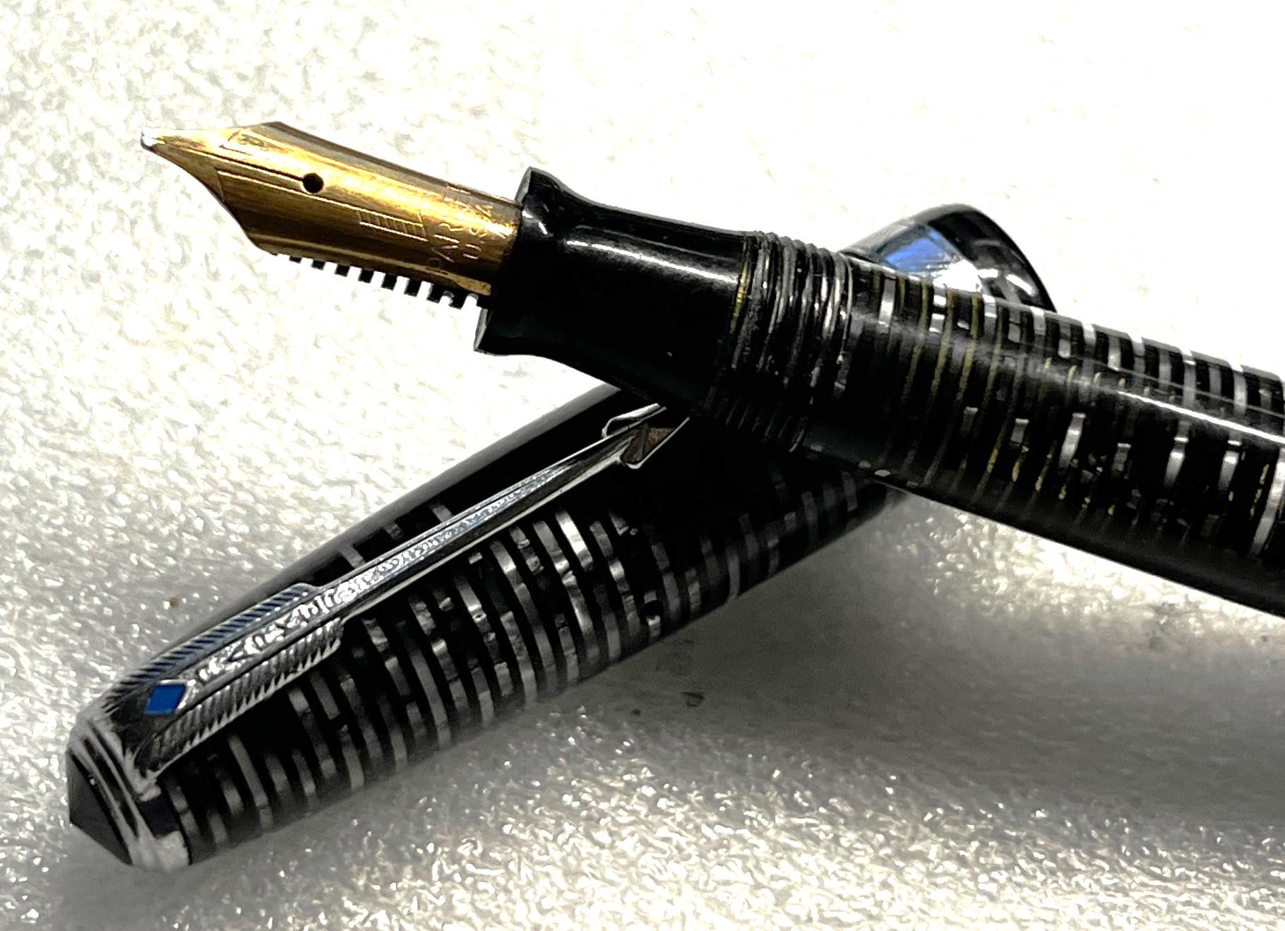 RESTORED 1948 Parker Major Silver Pearl Vacumatic Blue Diamond Fountain ...