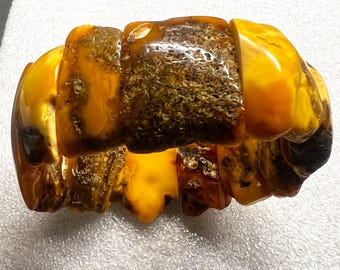 Amber bracelet cuff style with mixed colors of Amber, Creamy Yellow, Clear, Brown -Wt. 41.9g