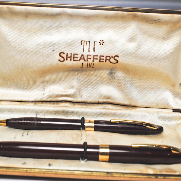 1940er Jahre Sheaffer's Statesman Snorkel TM Modell Burgundy Stiftset im Etui