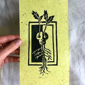 Botanische schedel lino print | handgesneden kunst print | originele blokafdruk