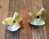 Green Brown Stone Agate Abstract Candleholders MCM Mid Century Vintage Retro Home Decor