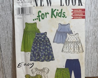New Look 6961 For Kids Summer Dress in Two Lengths Ruffle Neck Shirt and Stretch Pants Pattern Size 1/2-4 UNCUT FF