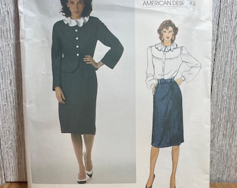 Vogue 2925 Jacket, Skirt, Blouse with Ruffled Collar Pattern Joseph Picone Size 14 UNCUT FF