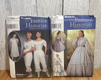 Simplicity 9769/ 5442 Fashion Historian Authentic Civil War Undergarments and Gown Bundle Pattern Size 14-20 UNCUT FF