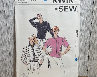 Kwik Sew 1803 Button Up Blouse with Pocket and Room for Shoulder Pads Pattern Size XS-L UNCUT FF Sealed