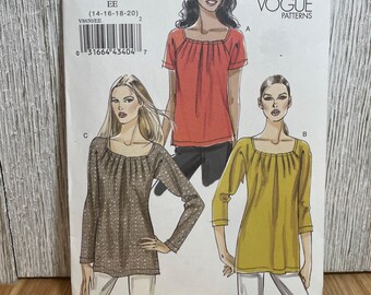 Very Easy Very Vogue V8650 Pleated Front Square Neck Blouse with Two Sleeve Lengths Pattern Size 14-20 UNCUT FF