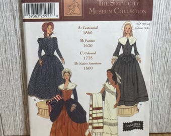 Simplicity 5913 Museum Collection for Dolls 1600-1860s era Pattern Costume 11.5" Doll UNCUT FF