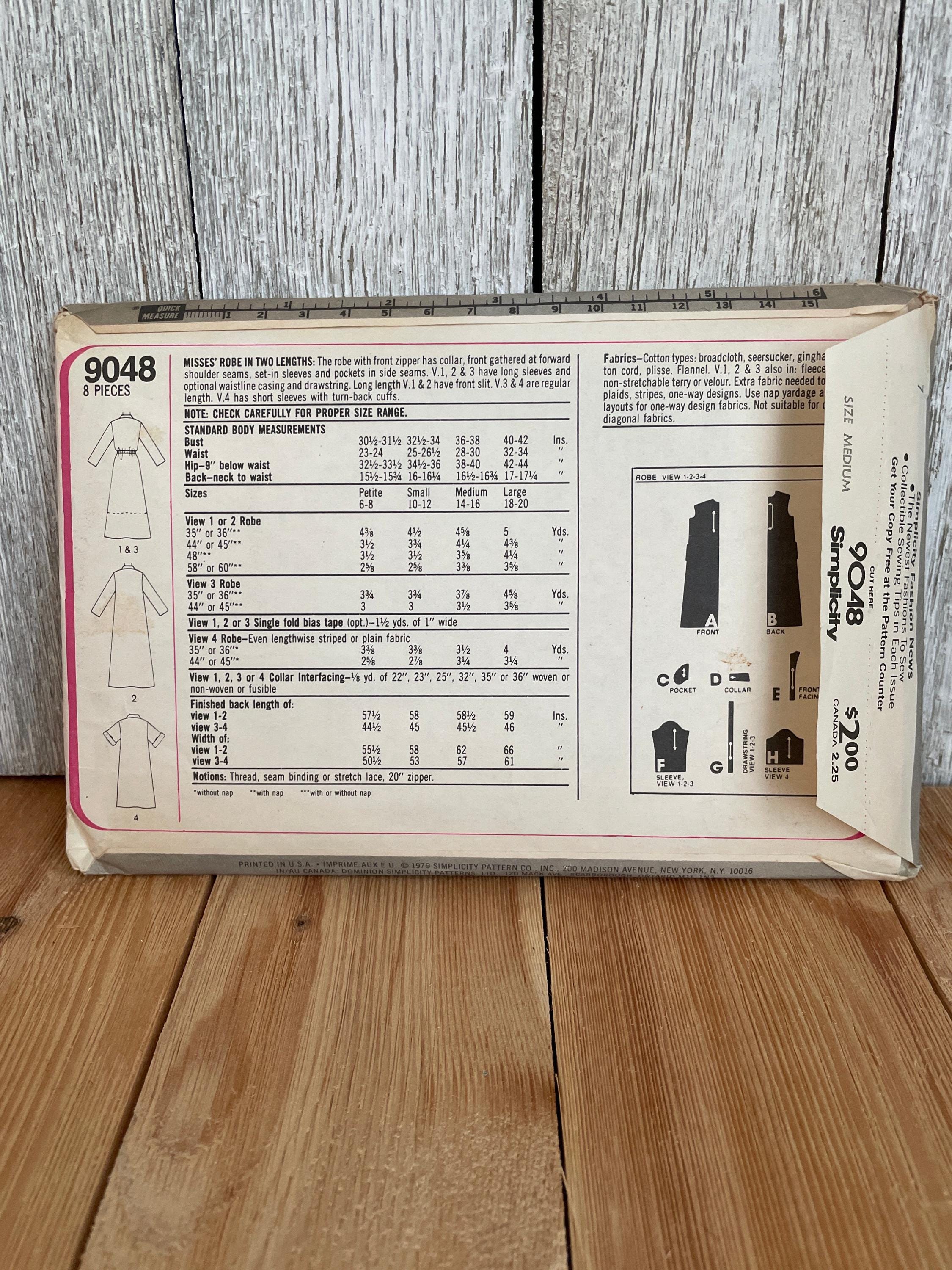 Momo Robe Simplicity 9048 Misses Robe Momo Size Medium 14-16 Sewing Pattern ...