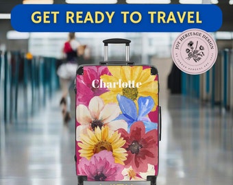 Personalized Name Luggage Bold Floral Suitcase 360 Swivel Customized Travel Set