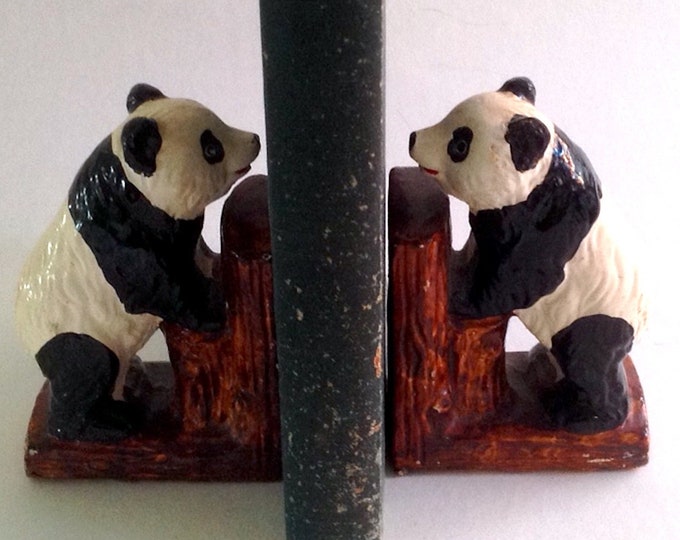 Vintage Ceramic Panda Bear Matching Bookends Etsy