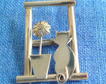 Sterling silver 925 cat pin brooch cat
